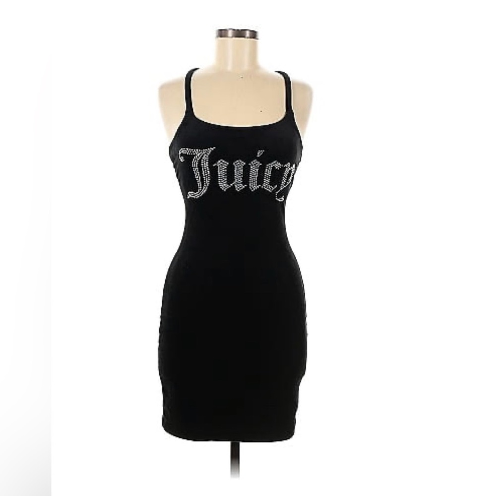 New Juicy Couture Black Diamanté Velour Dress 💎Bling Size Medium